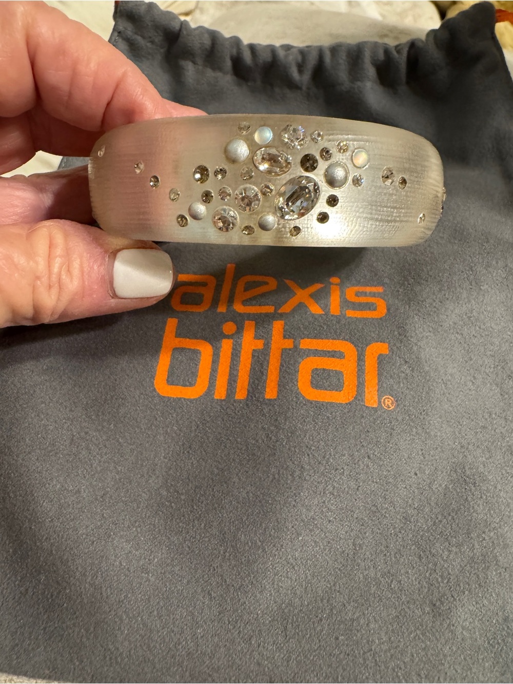 Alexis Bittar Frosted White Crystal-Embellished Bangle Bracelet